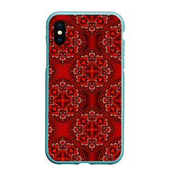 Чехол iPhone XS Max матовый Красные абстрактные круглые узоры, цвет: 3D-мятный