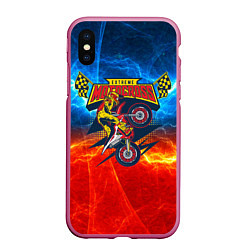 Чехол iPhone XS Max матовый Extreme motocross: мотоциклист на фоне огня