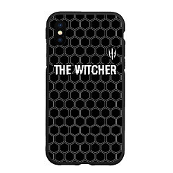 Чехол iPhone XS Max матовый The Witcher glitch на темном фоне: символ сверху, цвет: 3D-черный