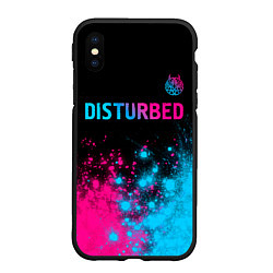 Чехол iPhone XS Max матовый Disturbed - neon gradient: символ сверху