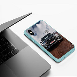 Чехол iPhone XS Max матовый Toyota Land Cruiser in the mountains, цвет: 3D-мятный — фото 2