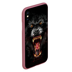 Чехол iPhone XS Max матовый Злой волк с открытой пастью, цвет: 3D-малиновый — фото 2