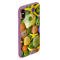 Чехол iPhone XS Max матовый Композиция из морских звёзд и ракушек, цвет: 3D-фиолетовый — фото 2