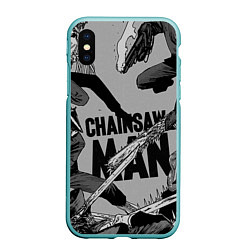 Чехол iPhone XS Max матовый Chainsaw man comix, цвет: 3D-мятный