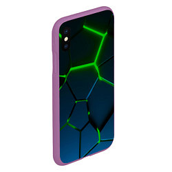 Чехол iPhone XS Max матовый Разлом зеленых неоновых плит - геометрия, цвет: 3D-фиолетовый — фото 2