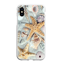 Чехол iPhone XS Max матовый Морские звёзды и ракушки на океанском песке, цвет: 3D-белый