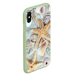 Чехол iPhone XS Max матовый Морские звёзды и ракушки на океанском песке, цвет: 3D-салатовый — фото 2