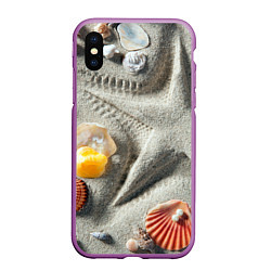 Чехол iPhone XS Max матовый Звезда из песка, ракушки и две жемчужины, цвет: 3D-фиолетовый