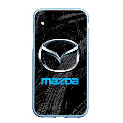 Чехол iPhone XS Max матовый Mazda - следы шин, цвет: 3D-голубой