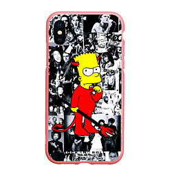 Чехол iPhone XS Max матовый Барт Симпсон - чёрт на фоне своих подопечных