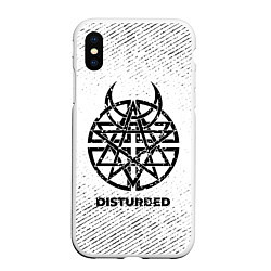 Чехол iPhone XS Max матовый Disturbed с потертостями на светлом фоне, цвет: 3D-белый