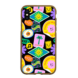 Чехол iPhone XS Max матовый Летние наклейки pop-art паттерн