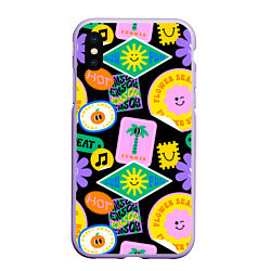 Чехол iPhone XS Max матовый Летние наклейки pop-art паттерн