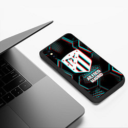 Чехол iPhone XS Max матовый Atletico Madrid FC в стиле glitch на темном фоне, цвет: 3D-черный — фото 2