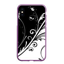 Чехол iPhone XS Max матовый Симметричные чёрно белые цветы Symmetrical black a, цвет: 3D-фиолетовый