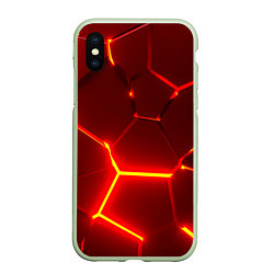 Чехол iPhone XS Max матовый Красные неоновые геометрические плиты