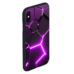 Чехол iPhone XS Max матовый Фиолетовые неоновые геометрические плиты, цвет: 3D-черный — фото 2