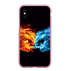 Чехол iPhone XS Max матовый Вода и огонь - два кулака Brofist, цвет: 3D-розовый