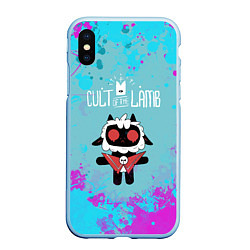 Чехол iPhone XS Max матовый Овечка арт - Cult of the lamb, цвет: 3D-голубой