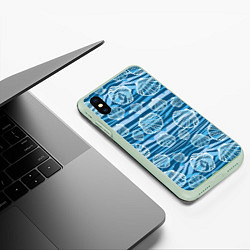 Чехол iPhone XS Max матовый Паттерн из створок ракушки - океан, цвет: 3D-салатовый — фото 2