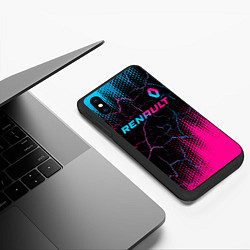 Чехол iPhone XS Max матовый Renault - neon gradient: символ сверху, цвет: 3D-черный — фото 2