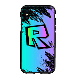 Чехол iPhone XS Max матовый Roblox neon logo, цвет: 3D-черный