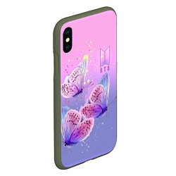 Чехол iPhone XS Max матовый BTS красивые бабочки, цвет: 3D-темно-зеленый — фото 2