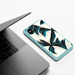 Чехол iPhone XS Max матовый Листья тропические тёмно-синие, цвет: 3D-мятный — фото 2