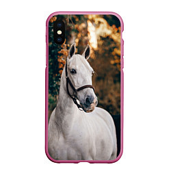 Чехол iPhone XS Max матовый Белая лошадка, цвет: 3D-малиновый