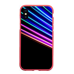 Чехол iPhone XS Max матовый Неоновые полосы на черном, цвет: 3D-красный