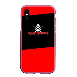 Чехол iPhone XS Max матовый Iron Maiden - красные полосы
