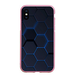 Чехол iPhone XS Max матовый Неоновая броня голубая, цвет: 3D-розовый