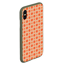 Чехол iPhone XS Max матовый Оранжевые ромашки - цветочки паттерном, цвет: 3D-темно-зеленый — фото 2
