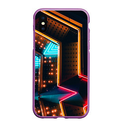 Чехол iPhone XS Max матовый Неоновые огни на геометрических поверхностях, цвет: 3D-фиолетовый
