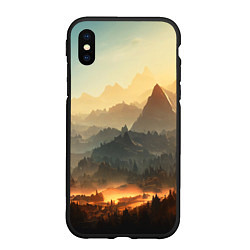 Чехол iPhone XS Max матовый Рассвет в горах, пейзаж, цвет: 3D-черный