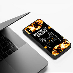 Чехол iPhone XS Max матовый Hollywood Undead рок кот и огонь, цвет: 3D-черный — фото 2