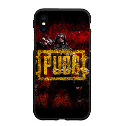 Чехол iPhone XS Max матовый PUBG red theme, цвет: 3D-черный