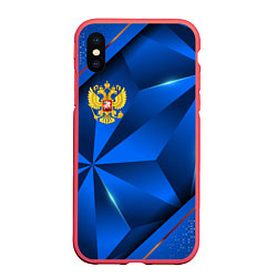 Чехол iPhone XS Max матовый Герб РФ на синем объемном фоне, цвет: 3D-красный