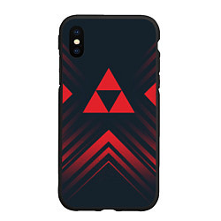 Чехол iPhone XS Max матовый Красный символ Zelda на темном фоне со стрелками, цвет: 3D-черный