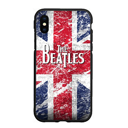 Чехол iPhone XS Max матовый The Beatles - лого на фоне флага Великобритании, цвет: 3D-черный