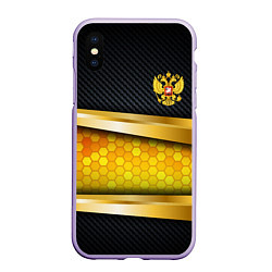 Чехол iPhone XS Max матовый Black & gold - герб России, цвет: 3D-светло-сиреневый