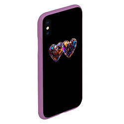 Чехол iPhone XS Max матовый Два разноцветных сердечка, цвет: 3D-фиолетовый — фото 2