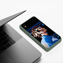 Чехол iPhone XS Max матовый Танджиро Комадо - Новогодний паттерн, цвет: 3D-темно-зеленый — фото 2