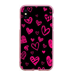 Чехол iPhone XS Max матовый Розовые сердца, цвет: 3D-розовый