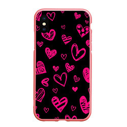 Чехол iPhone XS Max матовый Розовые сердца, цвет: 3D-баблгам