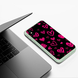 Чехол iPhone XS Max матовый Розовые сердца, цвет: 3D-салатовый — фото 2