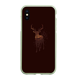 Чехол iPhone XS Max матовый Силуэт оленя с осенним лесом