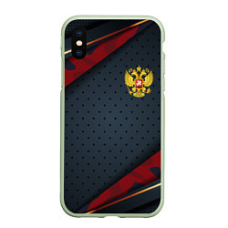 Чехол iPhone XS Max матовый Герб России черно-красный камуфляж