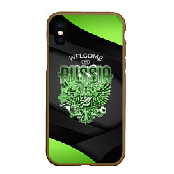 Чехол iPhone XS Max матовый Герб России - спортивный черно-зеленый стиль, цвет: 3D-коричневый