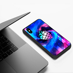 Чехол iPhone XS Max матовый Green Day неоновый космос, цвет: 3D-черный — фото 2